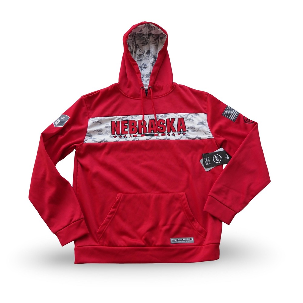 Colosseum Nebraska Huskers OHT Military Appreciation Hoodie Mens L‎ Red New